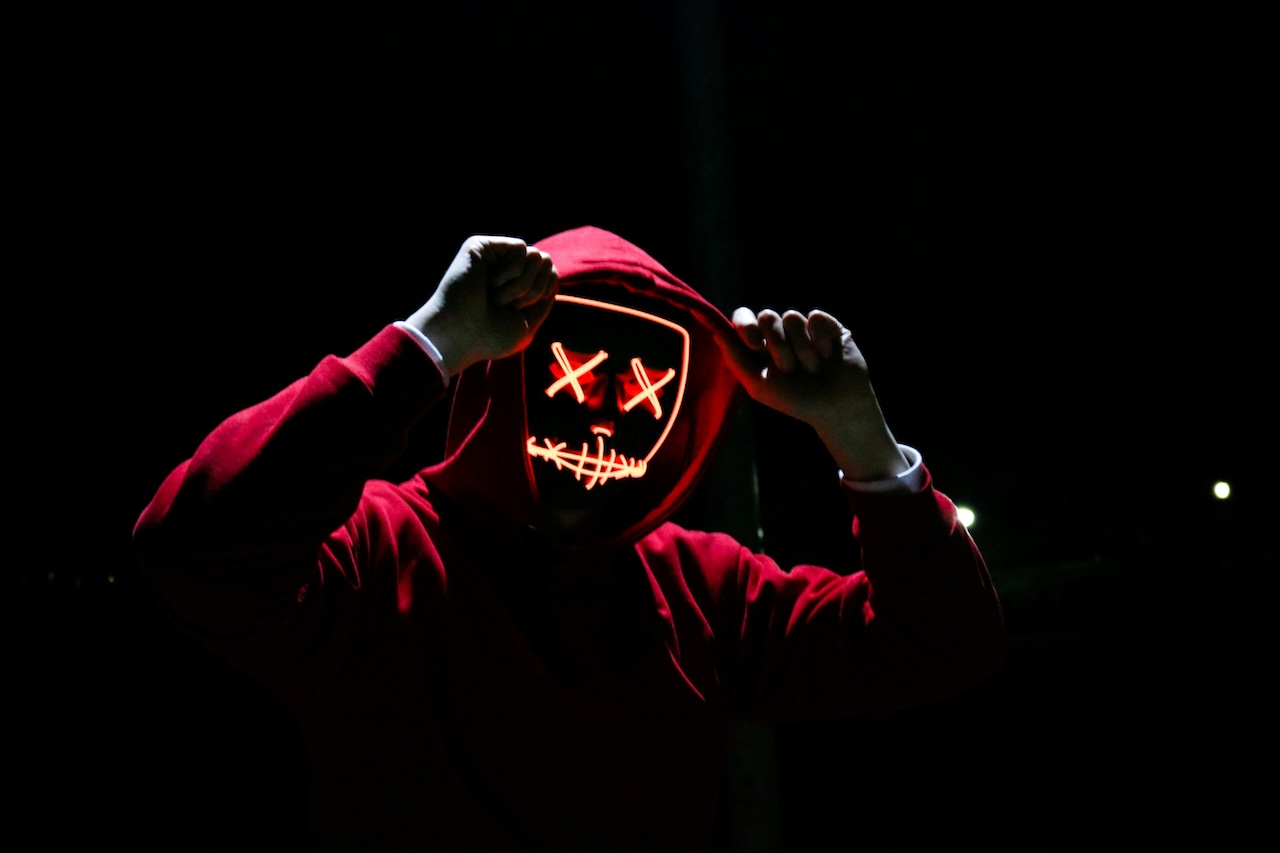 Red hoodie with illuminated mask